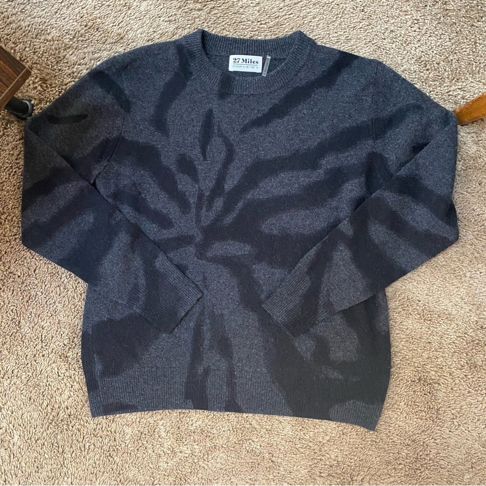 27 Miles Malibu Black Grey 100% Cashmere Crew Neck Spring Sweater